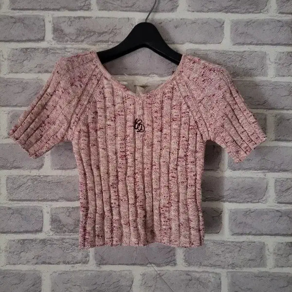 [BUNJANG] Ordinary Holiday Cropped Short Sleeve Knit - Melange Pink / 오디너리홀리데이 크롭반팔니트 새옷/알뜰한여우