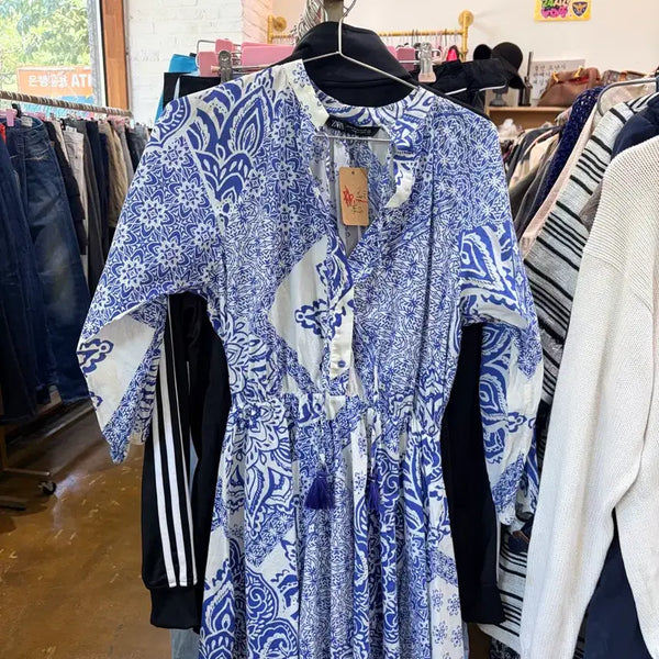 [BUNJANG] Zara Patterned Midi Dress Blue / 자라 패턴 원피스 블루