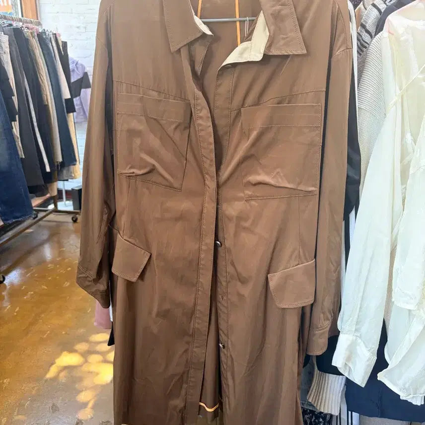 [BUNJANG] TIME BY TIME Oversized Shirt Jacket Dress Brown / 한섬 타임 브라운 셔츠 자켓 원피스