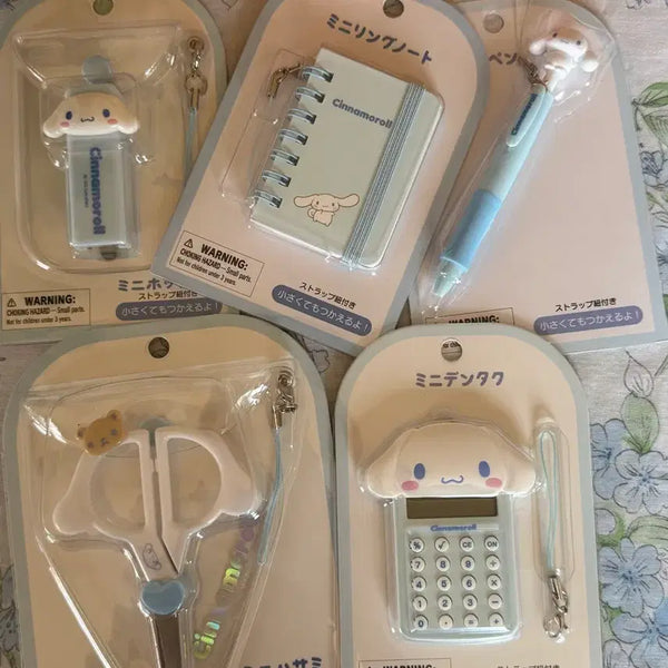 [BUNJANG] Cinnamoroll Mini Stationery Set Calculator Scissors Ballpoint Pen Notebook Stapler Keychain / 시나모롤 미니 문구 계산기 가위 볼펜 노트 스테플러 키링