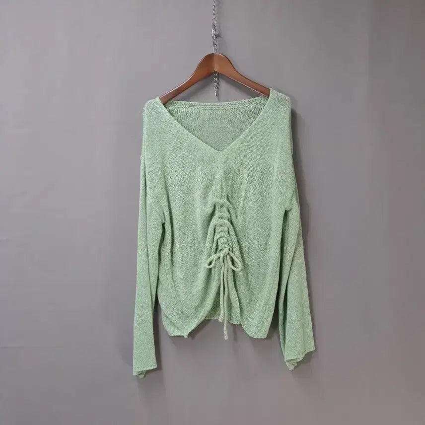 [BUNJANG] V-Neck Shirring String Loose Fit Knit / 브이넥 셔링 스트링 루즈핏  니트