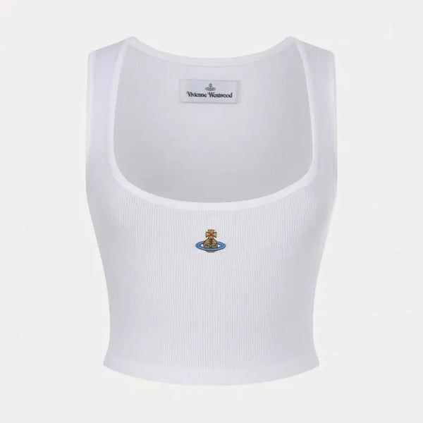 [BUNJANG] Vivienne Westwood White Embroidered Logo Top / 새상품) 비비안웨스트우드 화이트 자수 로고 탑