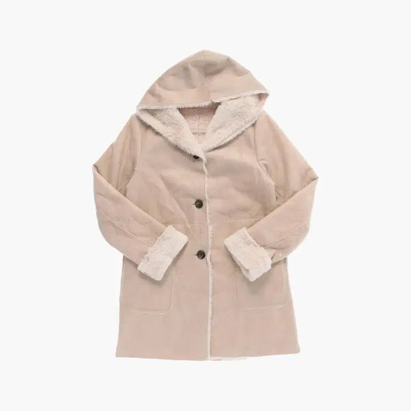 [BUNJANG] Vintage Faux Leather Lined Shearling Duffle Coat / 빈티지 레자 무스탕 코트 자켓 모리걸 베이지 떡볶이코트