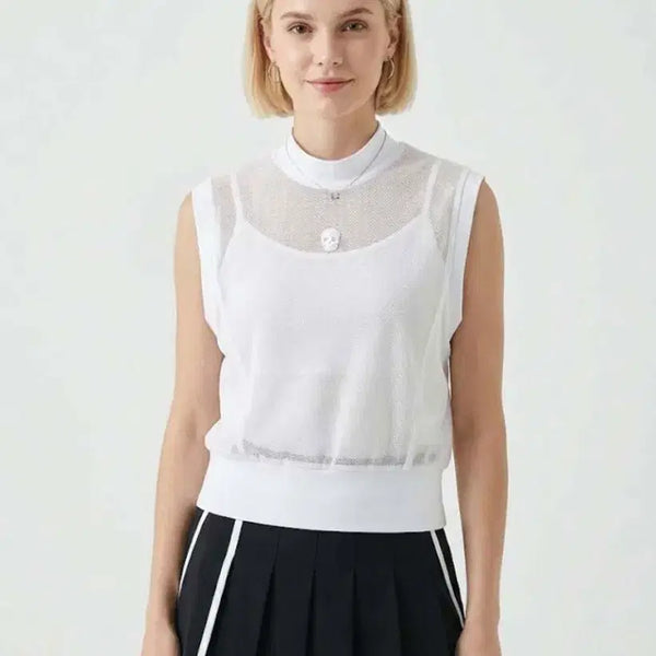 [BUNJANG] AMAZINGCRE Women's Mesh Sleeveless T-Shirt / 어메이징크리 여성 메쉬 슬리브리스 티셔츠
