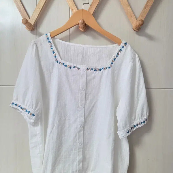 [BUNJANG] White Square Neck Blouse / 블라우스
