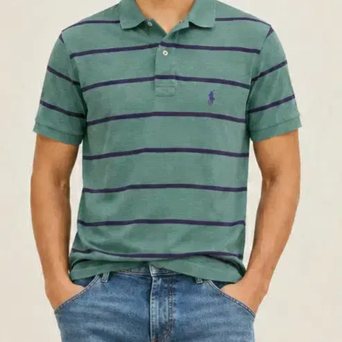 [BUNJANG] Polo Ralph Lauren Mint Purple Stripe Short Sleeve Pique Polo Shirt M / 폴로 랄프로렌 민트 퍼플 스트라이프 반팔 피케티 M / 100% 코튼 커
