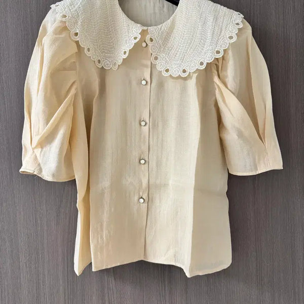 [BUNJANG] DEWL Big Collar Blouse Beige / 듀엘 빅카라 블라우스 베이지 55 새상품