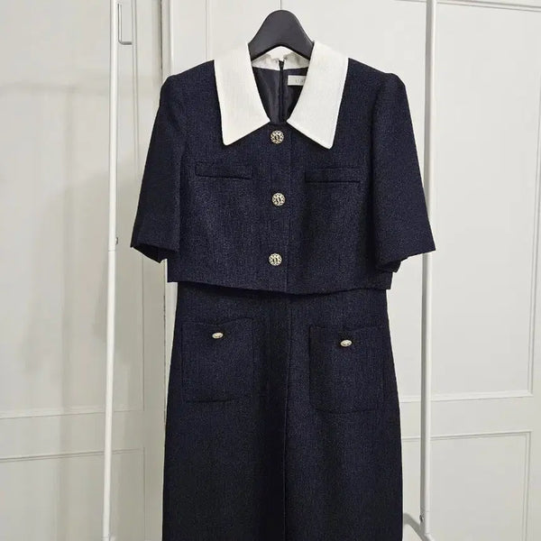 [BUNJANG] LINE NATION Navy Tweed Dress (New Condition) / 라인어디션 네이비 트위드 원피스 (새상품 상태!!)