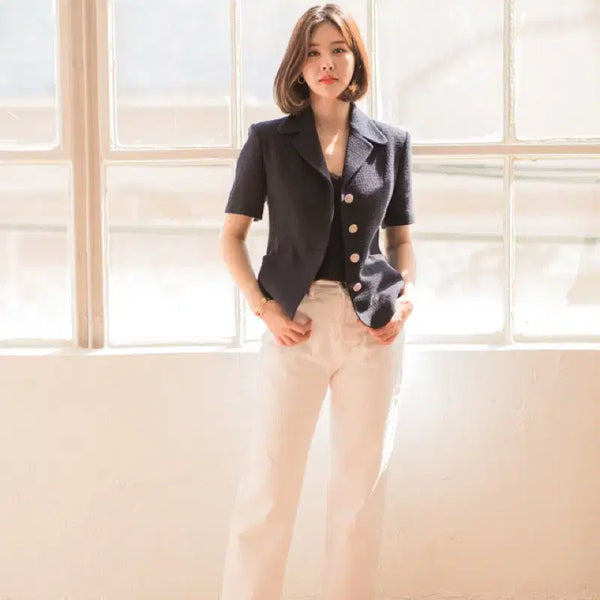 [BUNJANG] Easy Park Park Eun Ji Short Sleeve Tweed Jacket Navy S / (택있는새상품) 이지파크 박은지 반팔 트위드 자켓 네이비 S
