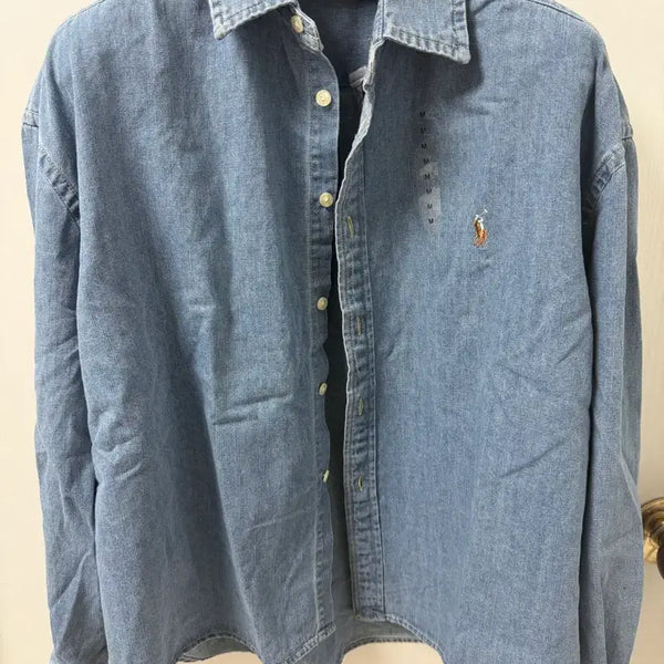 [BUNJANG] Polo Ralph Lauren Women's Crop Denim Shirt Oversized M New / 폴로 여성용 크롭 데님셔츠 오버핏 M 새상품