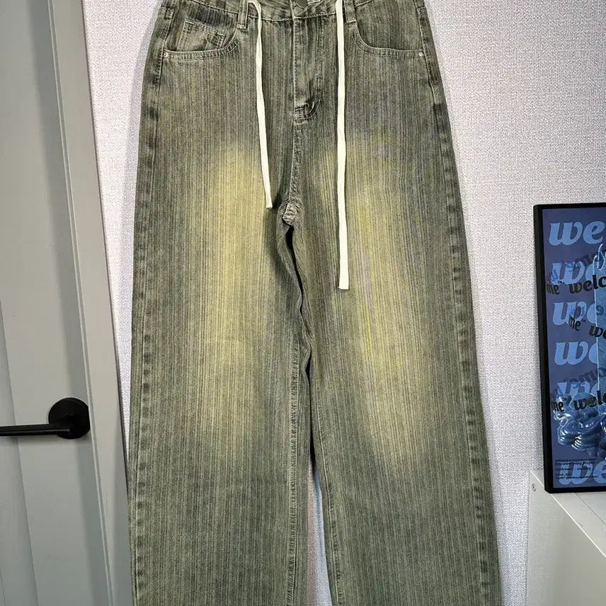 [BUNJANG] Sandwashing Stripe Wide Denim Jeans / 새상품) 샌드워싱 스트라이프 와이드 데님 청바지