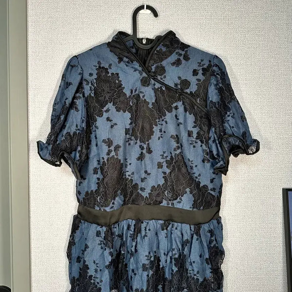 [BUNJANG] Chiffon China Collar Lace Short Sleeve Blouse / 새상품) 이소비 차이나카라 레이스 반팔