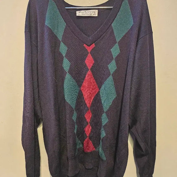 [BUNJANG] Burberry Authentic Argyle V-Neck Cardigan / 버버리 정품 아가일 브이넥가디건