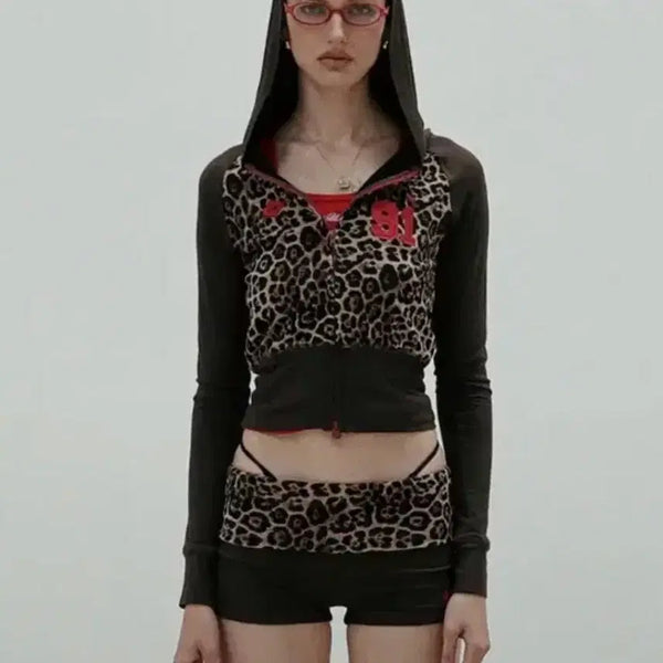 [BUNJANG] Bad Blood Leopard Jersey Hoodie Zip-up / 배드블러드 레오파드 져지 후드집업 판매
