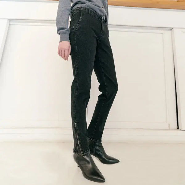 [BUNJANG] Refrain Washing Slim Zipper Slit Detail Black Denim Pants M / 리플레인 워싱 슬림 지퍼 슬릿 디테일 블랙 데님 팬츠 M 새상품