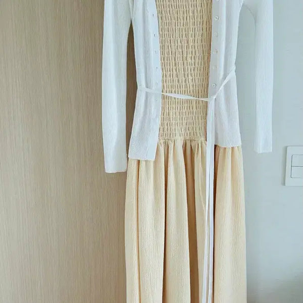 [BUNJANG] H&M Yellow Smocked Dress & Ribbed Cardigan Set / h&m스모크원피스 옐로우 발레리나 가디건세트