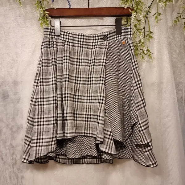 [BUNJANG] Thursday Island S Check Mix Layered Mini Skirt / 새상품 S 체크믹스 덧장 미니스커트 써스데이아일랜드