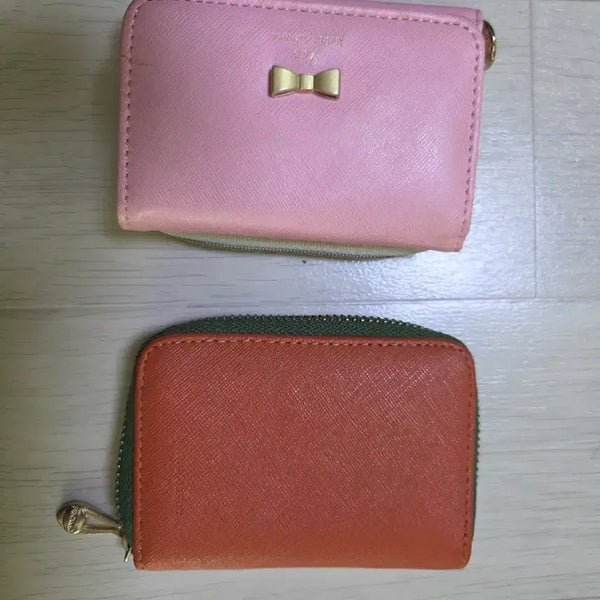 [BUNJANG] Pink Ribbon Wallet & Orange Card Holder Set / 핑크 리본 지갑 / 오렌지 카드 지갑