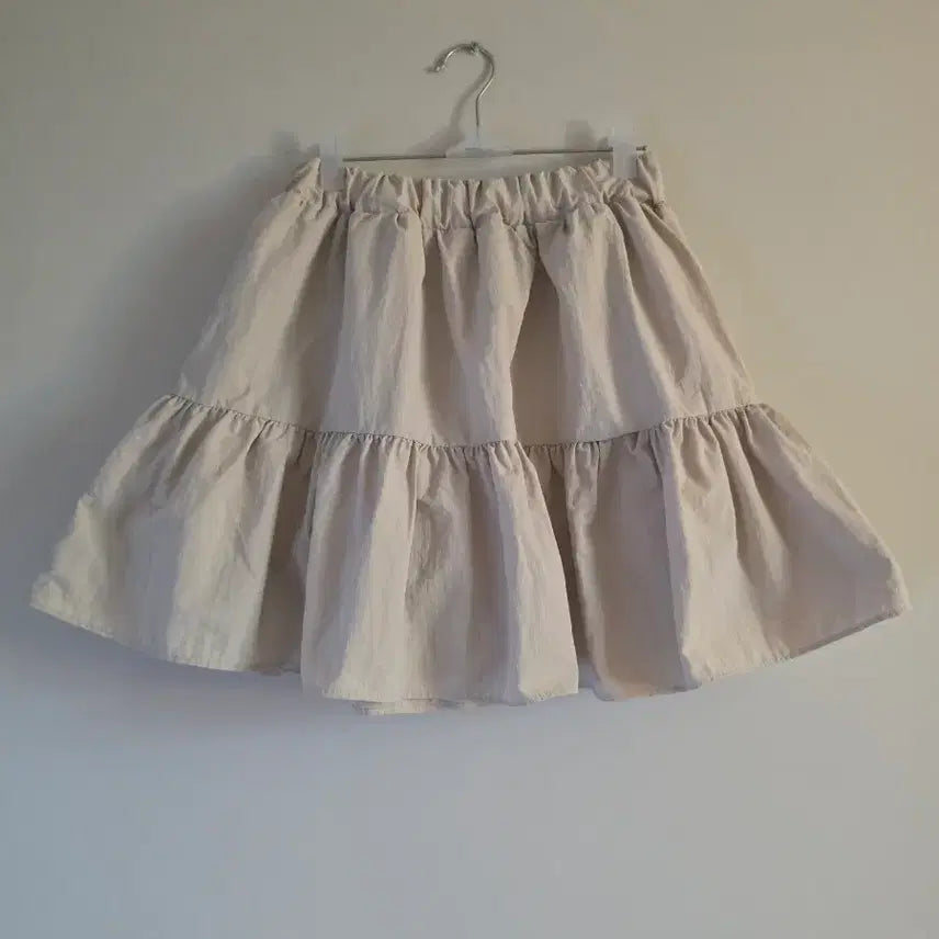 [BUNJANG] Crinkled Frill Tiered Mini Skirt - Beige / 바스락 프릴 캉캉 미니스커트