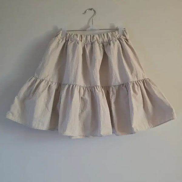 [BUNJANG] Crinkled Frill Tiered Mini Skirt - Beige / 바스락 프릴 캉캉 미니스커트