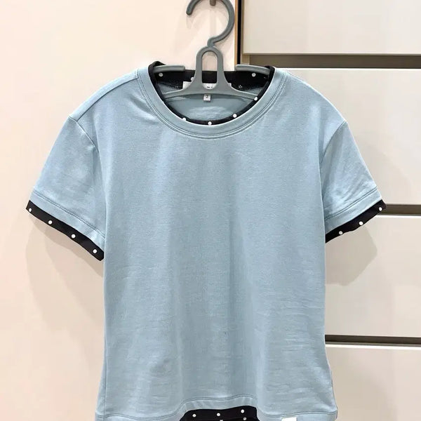[BUNJANG] RAIVE Dot Layered Two-Tone T-Shirt Sky Blue / 레이브 도트 레이어드 투톤 티셔츠 하늘색