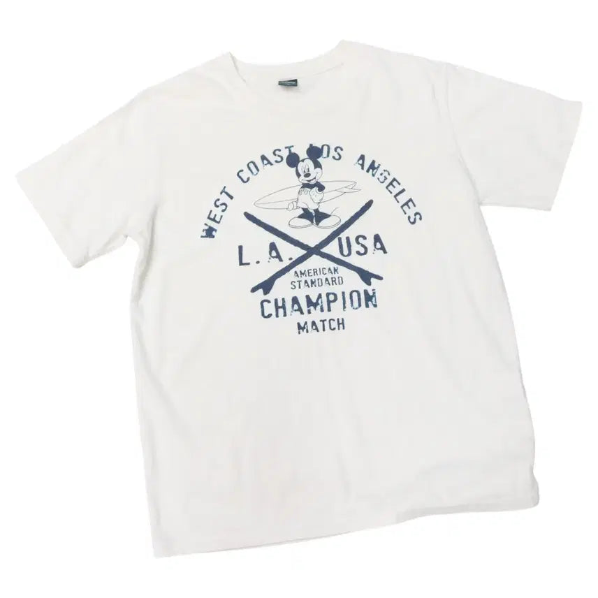 [BUNJANG] Disney Vintage Mickey Mouse Surfing Graphic T-Shirt (M) / 디즈니 빈티지 미키 마우스 서핑 그래픽 반팔티셔츠 (M)