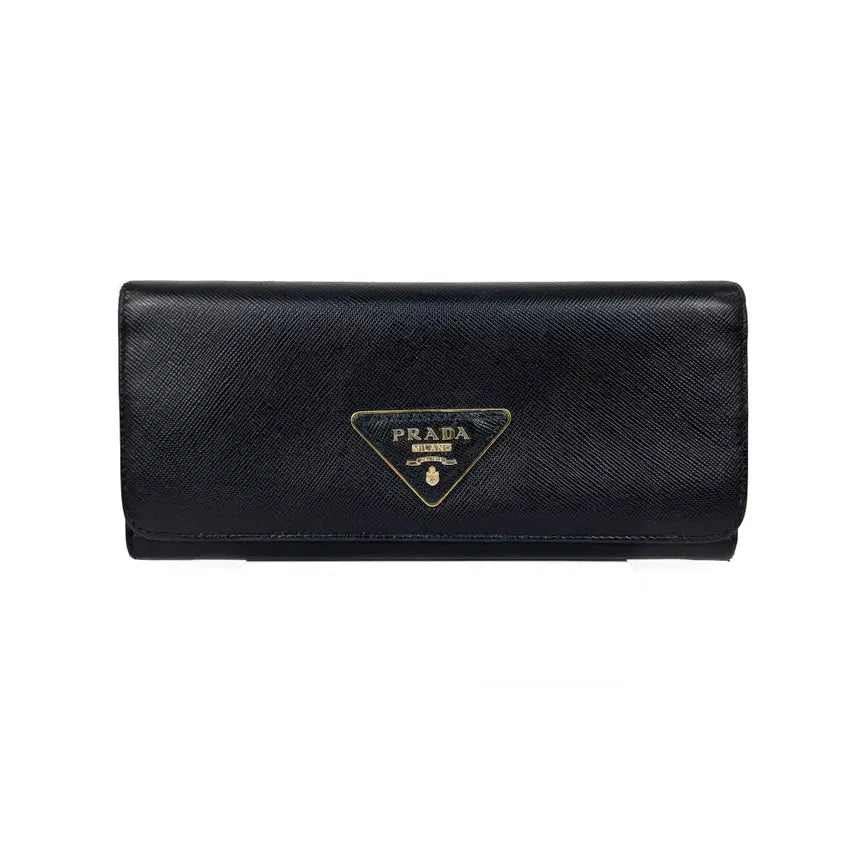 [BUNJANG] Prada Triangle Logo Leather Long Wallet Black 1M1132 / [개런티카드]프라다 삼각로고 블랙 장지갑 1M1132