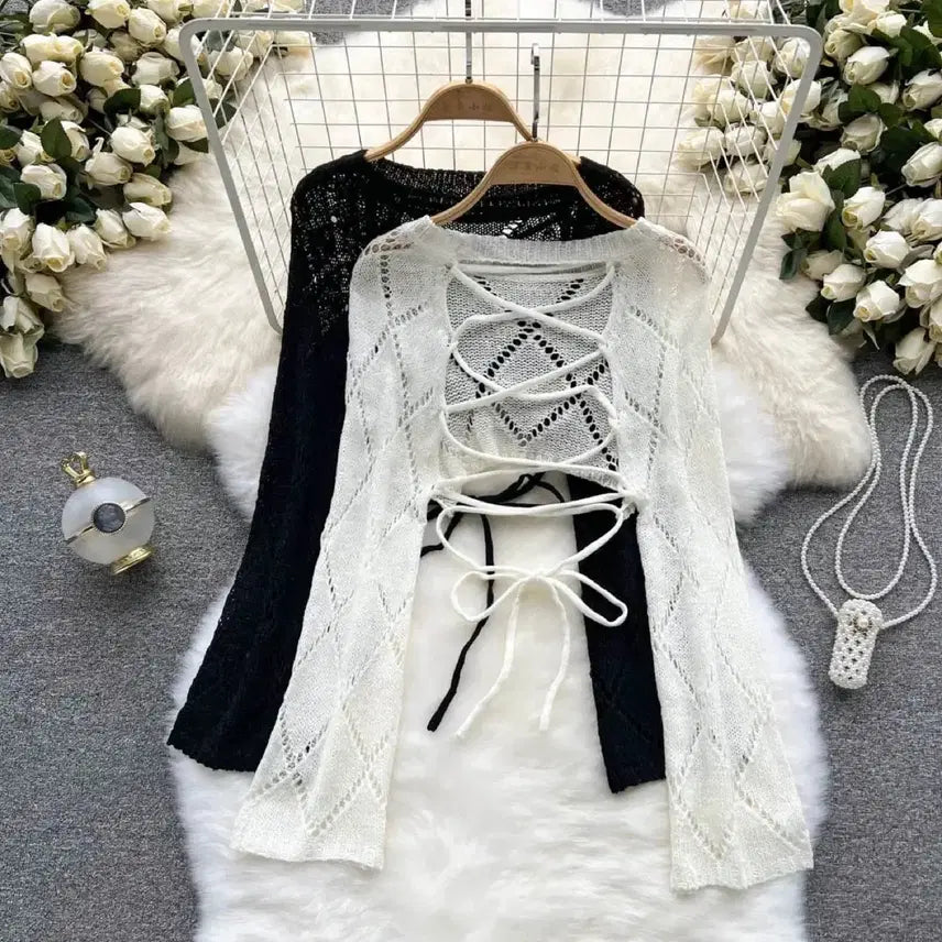[BUNJANG] Cropped Knit Cardigan - Ivory / 크롭 니트 짜임 가디건 아이보리