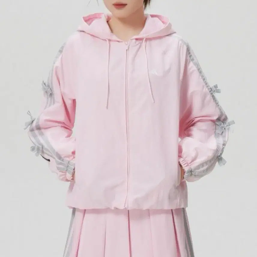 [BUNJANG] Adidas Ribbed Zip-Up Jumper Windbreaker Hoodie XS Pink / 아디다스  kr7603 XS 점퍼 집업 핑크 리본 잠바 바람막이 후드