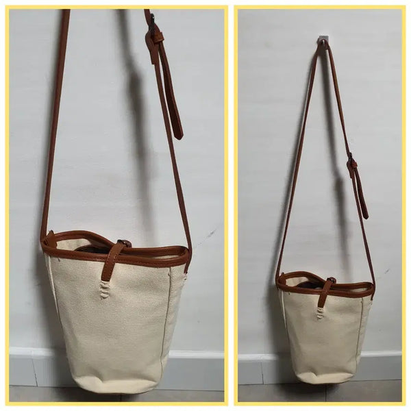 [BUNJANG] Canvas Leather Bucket Bag Shoulder/Cross Bag / 캔버스 가죽 버킷백, 숄드/크로스 백