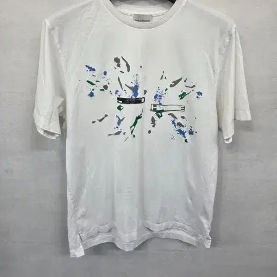 [BUNJANG] Solid Homme Paint Splatter Embroidered Logo Short Sleeve T-Shirt L / 솔리드옴므 페인트 스플래터 자수 프린팅로고 반팔 대략 L