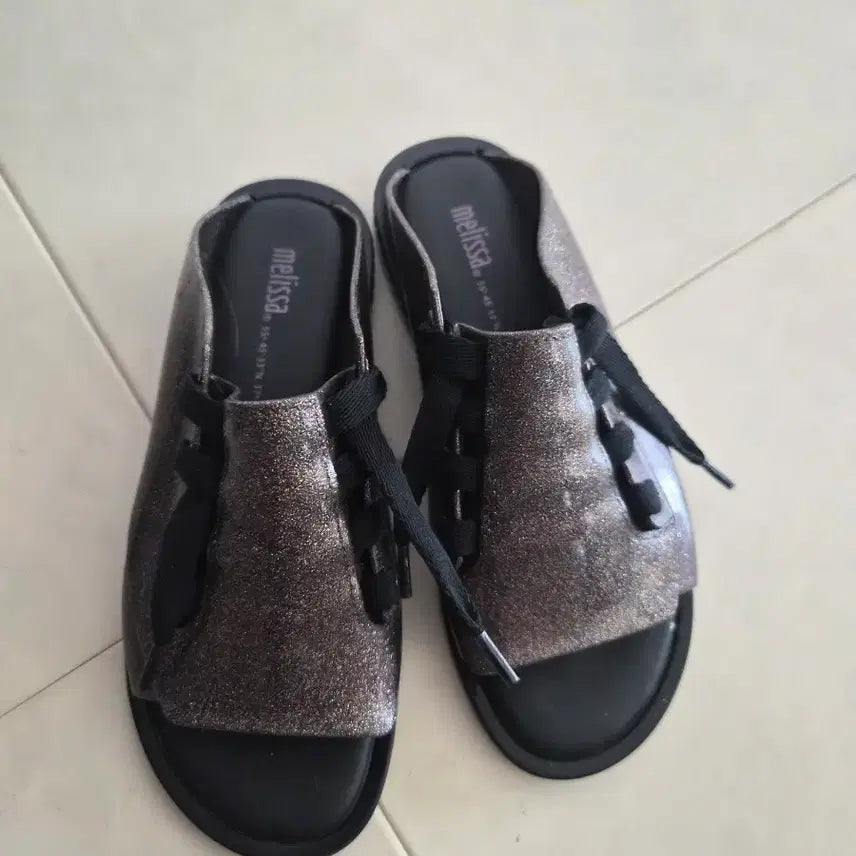 [BUNJANG] Melissa Glitter Mules Sandals Black / 멜리사 글리터 뮬 샌들 블랙220