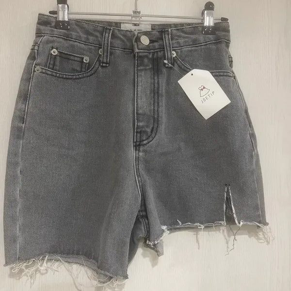 [BUNJANG] Asymmetrical Hem Denim Shorts (Grey) / 언발 데님 숏팬츠 그레이