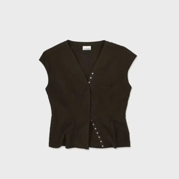 [BUNJANG] Low Classic Cap Sleeve Blouse Brown / 로우클래식 캡 셔츠 슬리브리스 슬리브 브라운 블라우스 반팔