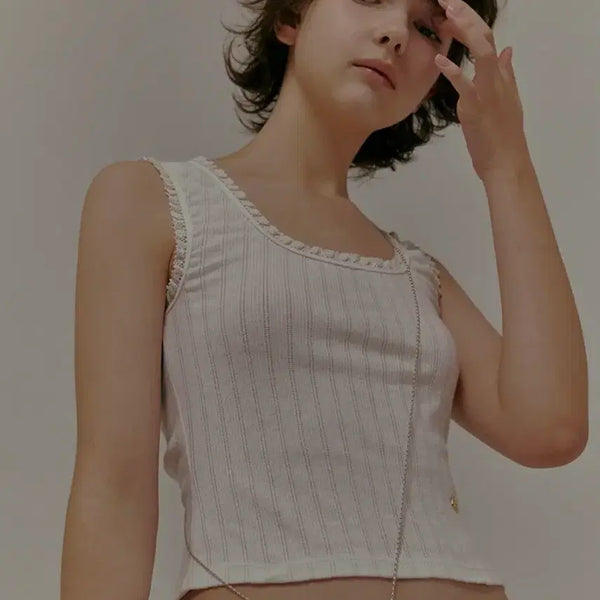 [BUNJANG] F Overdue Flare Ribbed Tank Top White / F 오버듀플레어 나시 화이트