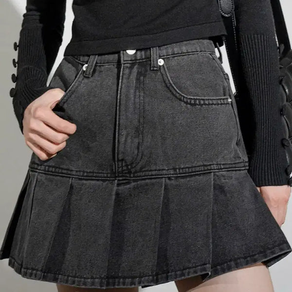 [BUNJANG] Urban Dress Pleats Denim Skirt Grey / 어반드레스 플리츠 데님 스커트
