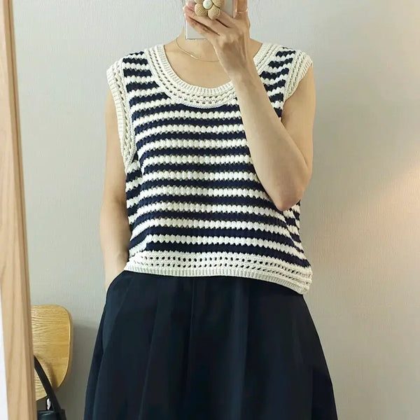[BUNJANG] Women's U-Neck Striped Knit Vest / (F)여성 U넥 니트 조끼 단가라 E8W3666