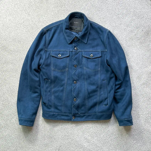 [BUNJANG] Zara Suede Minimal Jacket Jumper Quilting Outer Navy L / 자라 스웨이드 미니멀 자켓 점퍼 퀄팅 아우터 네이비 L 100