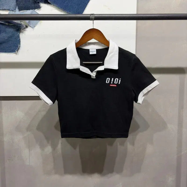 [BUNJANG] 5252 by OIOI Color-Blocked Cropped Short-Sleeve Polo T-Shirt / (F) 오아이오아이 여성 캐주얼 스트릿 배색 크롭 반팔 PK 카라티