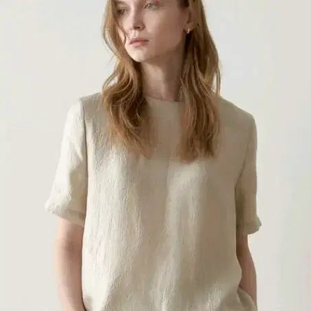 [BUNJANG] Step Around Crack Half Blouse Beige / 스텝어라운드 크랙 하프 블라우스 새상품 (택포)