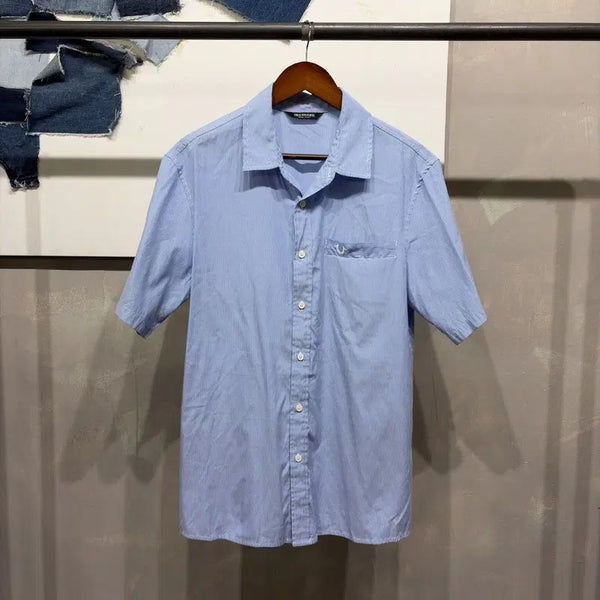 [BUNJANG] True Religion Embroidered Pocket Striped Short Sleeve Shirt / (105) 트루릴리젼 캐주얼 자수 포켓 스트라이프 반팔 셔츠 남방