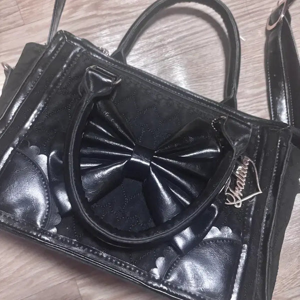 [BUNJANG] Trallalala Black Ribbon Two-Way Crossbody Bag / 트랄라라 블랙 리본 투웨이 크로스백 빈티지  로리타 고스로리 히메갸루