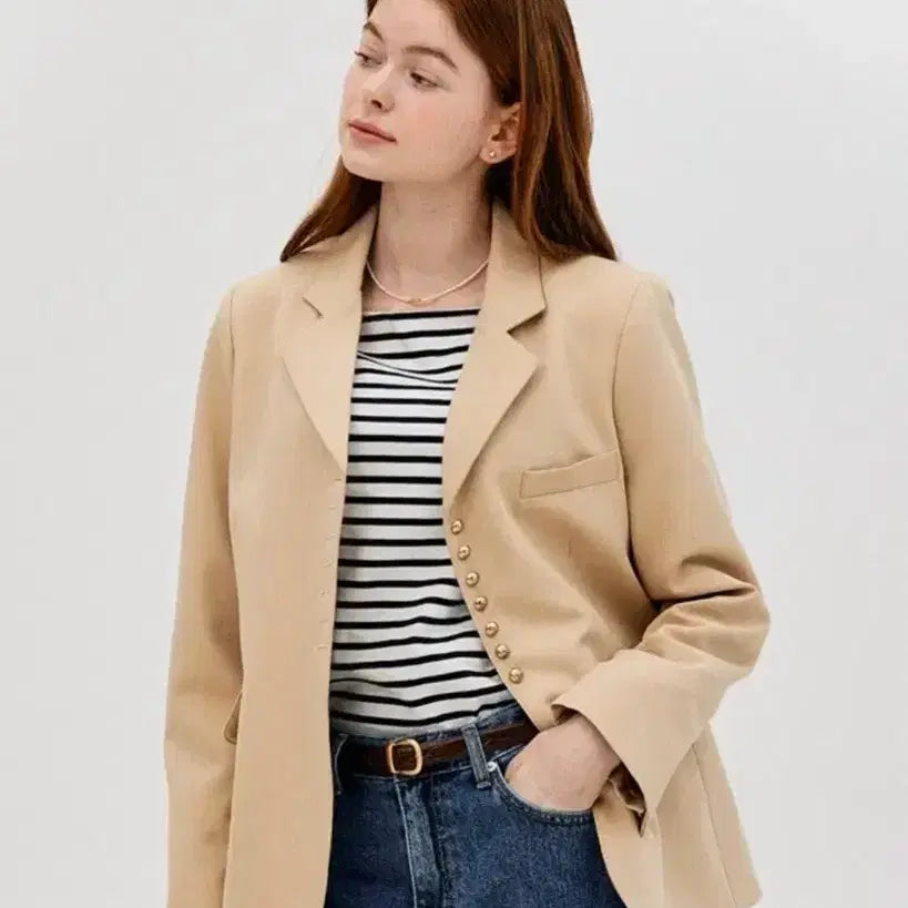 [BUNJANG] Unedit Gold Button Jacket Beige / 언에디트 골드 버튼 자켓