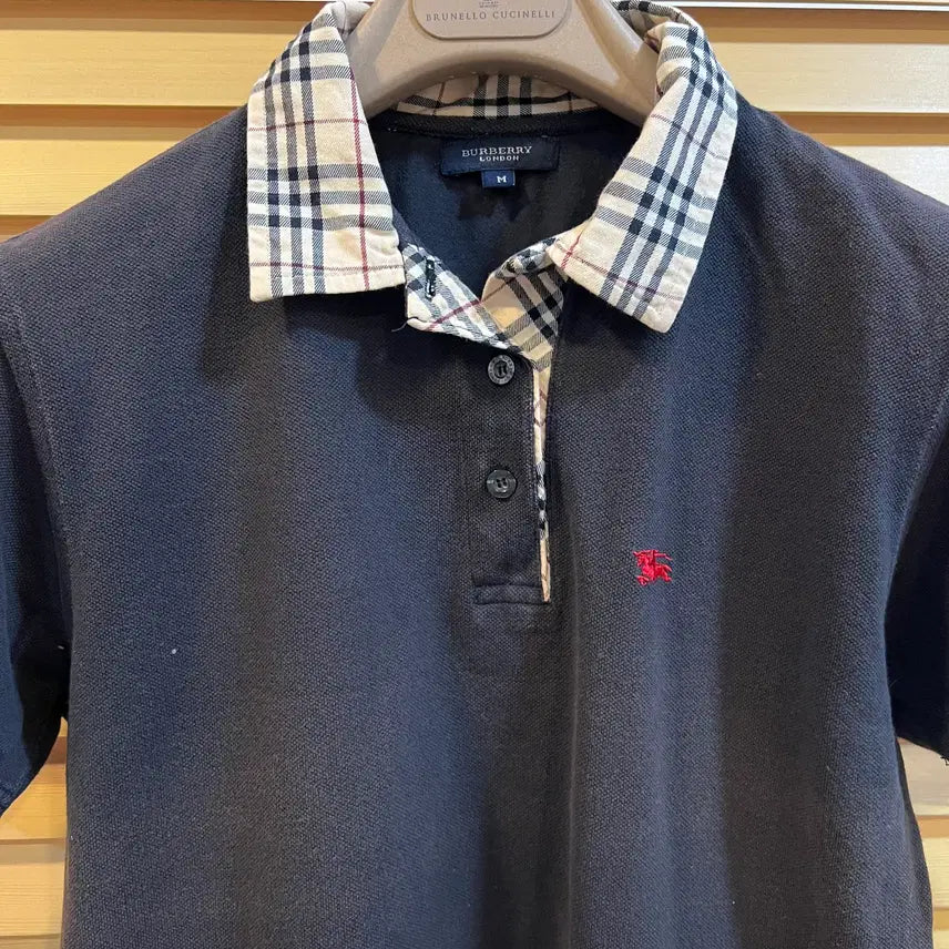 [BUNJANG] Burberry Women's Navy Nova Check Short Sleeve Polo Shirt M / 버버리 여성 네이비 노바체크 카라반팔티셔츠 PK카라티셔츠 M