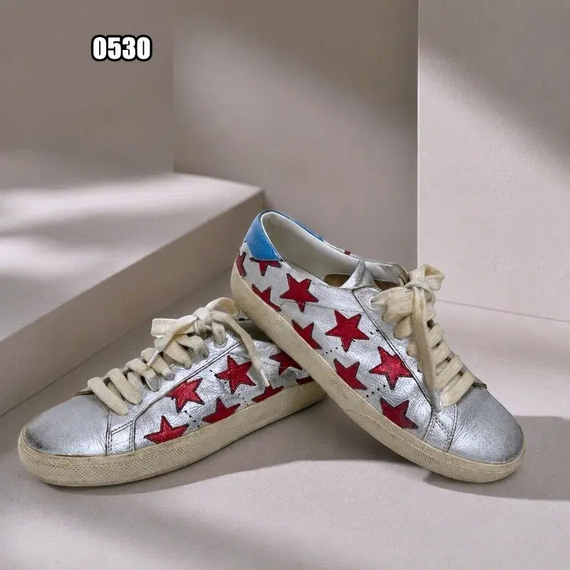 [BUNJANG] Saint Laurent Paris Silver & Red Metallic Star Sneakers / 생로랑 파리 실버 & 레드 메탈릭 스타 스니커즈