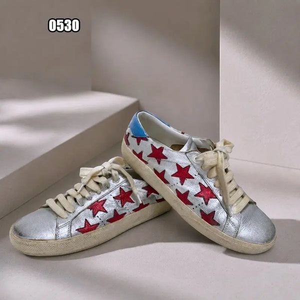 [BUNJANG] Saint Laurent Paris Silver & Red Metallic Star Sneakers / 생로랑 파리 실버 & 레드 메탈릭 스타 스니커즈