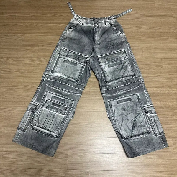 [BUNJANG] PROJECT GR Painted Denim Cargo Pants Dirty White Size 1 / 프로젝트GR 페인티드 데님 카고 더티 화이트 1사이즈