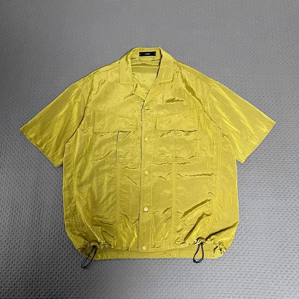 [BUNJANG] Ilcorsso Metal Nylon Open Collar Short Sleeve Shirt Dark Yellow / 일꼬르소 메탈 나일론 오픈카라 반팔 셔츠 다크옐로우
