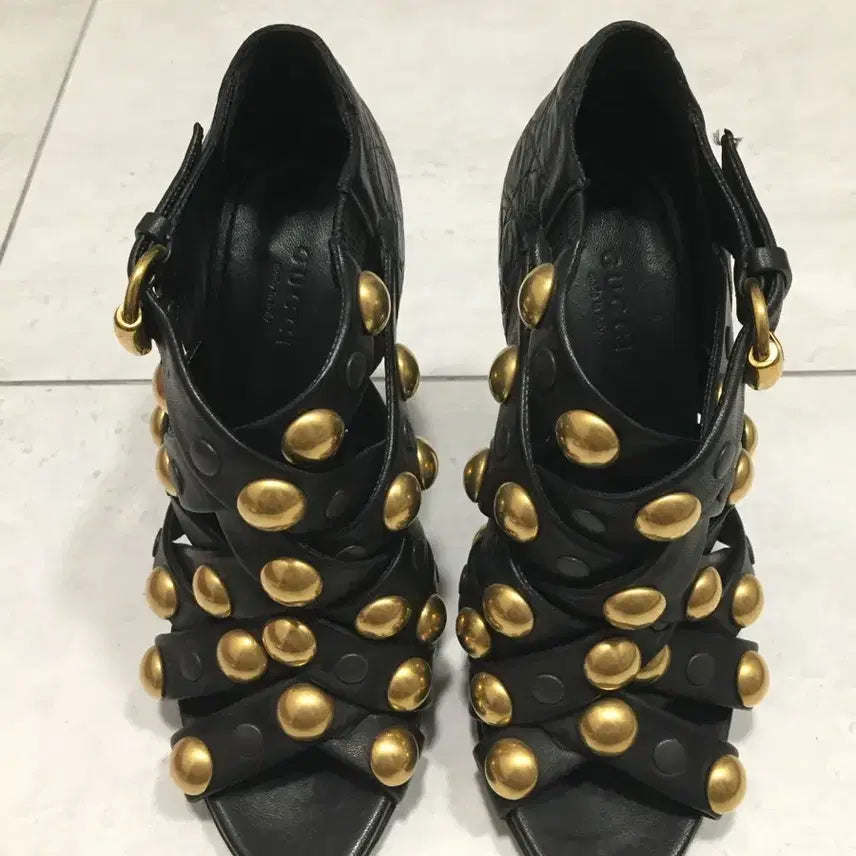 [BUNJANG] Gucci Black Gold Studded Heels / (정품)구찌 블랙 골드스터드 힐 36(230)