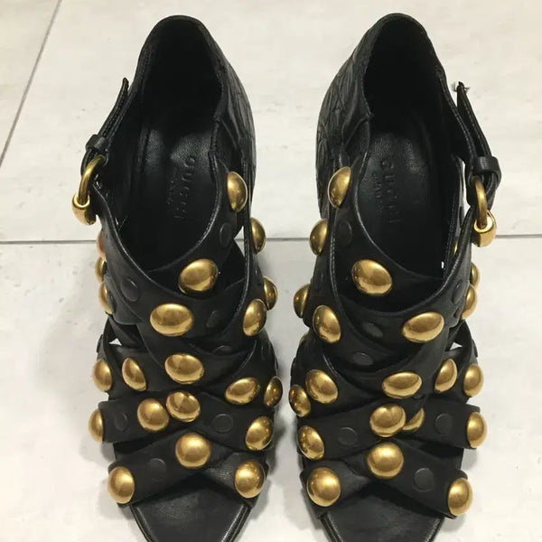 [BUNJANG] Gucci Black Gold Studded Heels / (정품)구찌 블랙 골드스터드 힐 36(230)